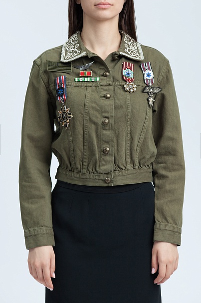 Куртка Alice + Olivia Chloe Embroidered Cropped Army Jacket