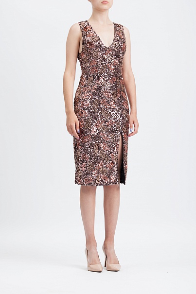 Платье Alice + Olivia Natalie Embellished Sequin V-Neck Midi Dress