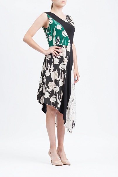 Платье BCBGMAXAZRIA Meera Tulip Print-Blocked Asymmetrical Dress