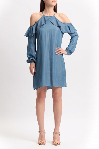 Платье Michael Kors Chambray Cold Shoulder Ruffle Dress