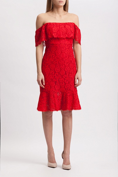Платье BCBGMAXAZRIA Off-The-Shoulder Lace Overlay Dress