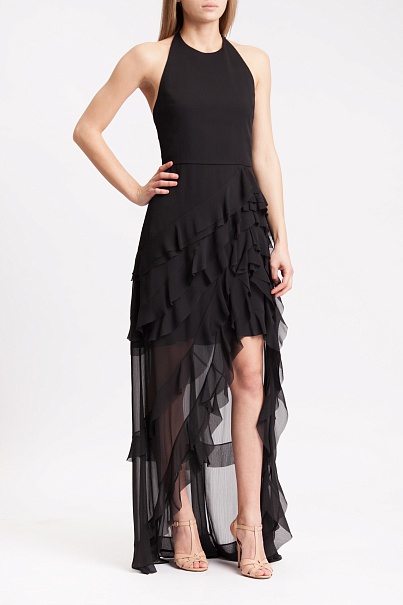 Платье Alice + Olivia Carma Tiered High-Low Halter Gown