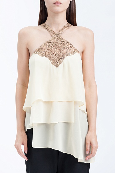 Топ BCBGMAXAZRIA Beverly Embroidered Tulle-Trimmed Top