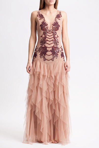Платье BCBGMAXAZRIA Floral Embroidered Tulle Gown