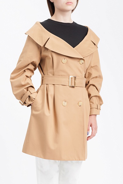 Двубортное пальто Alice + Olivia Candace Off Shoulder Trench Coat